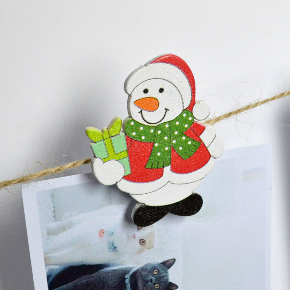 Schneemann-Design Weihnachtsschmuck Neuheit Dekoration Kalender Holz Clip 6