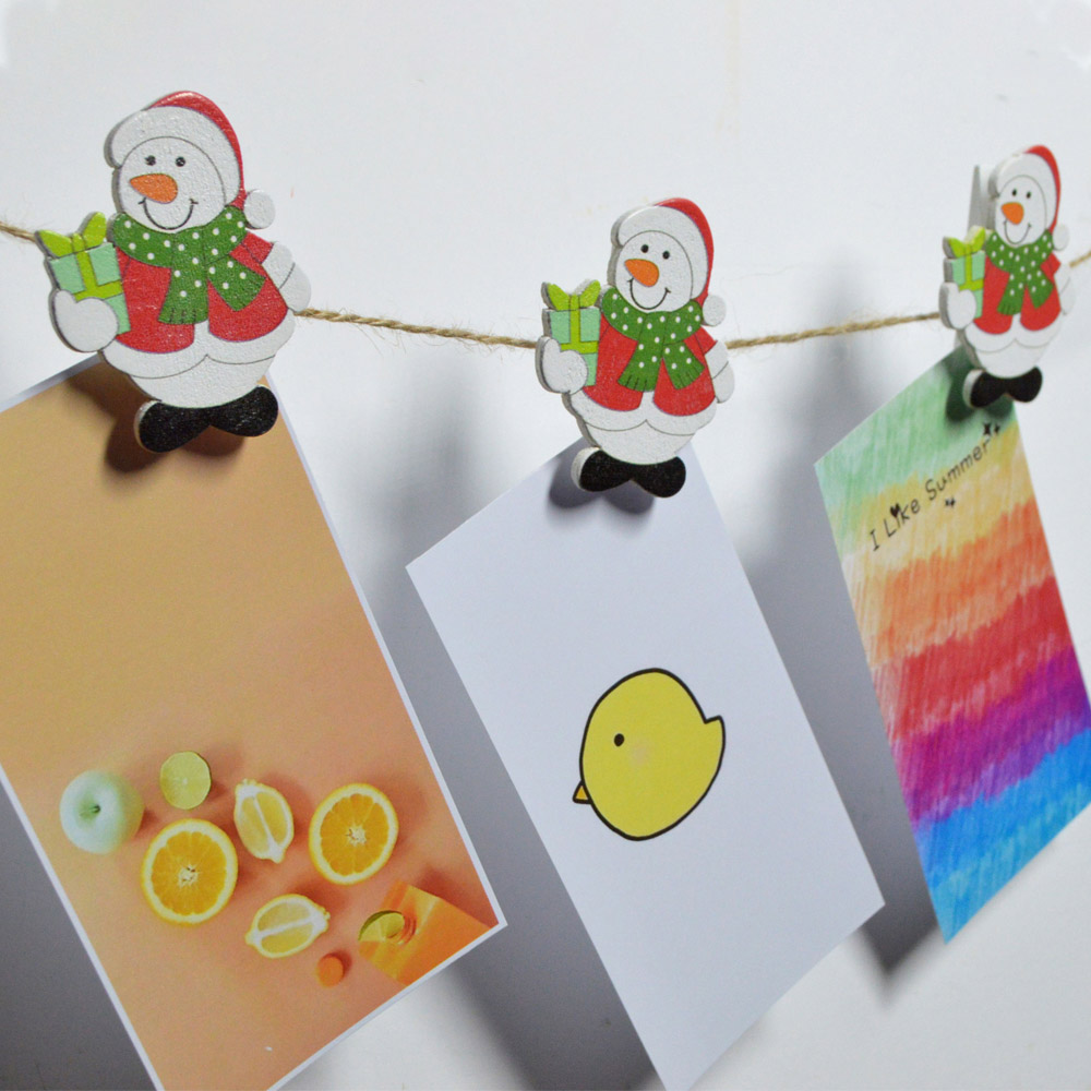 Schneemann-Design Weihnachtsschmuck Neuheit Dekoration Kalender Holz Clip 10
