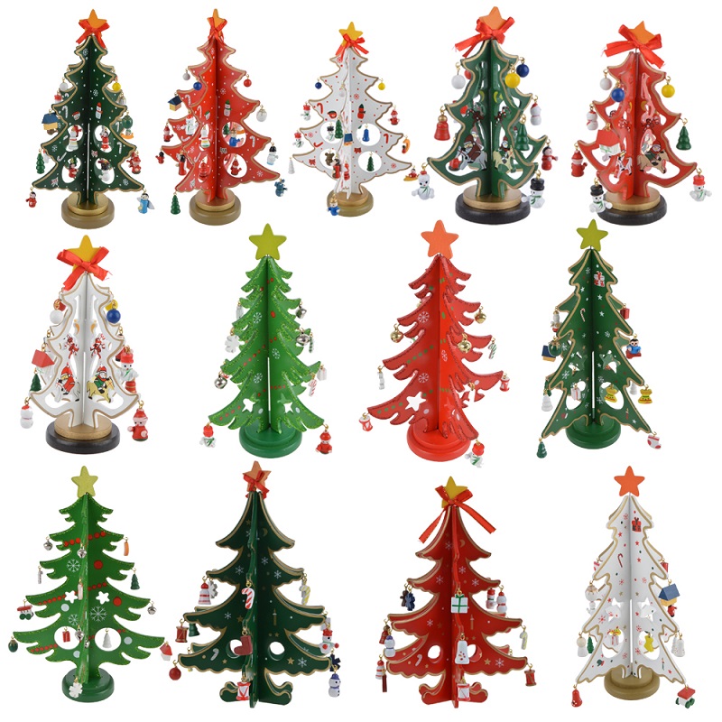 Christmas DIY Wooden Christmas Tree Ornament Gift for Children Home Table Decoration Party Supplies 4