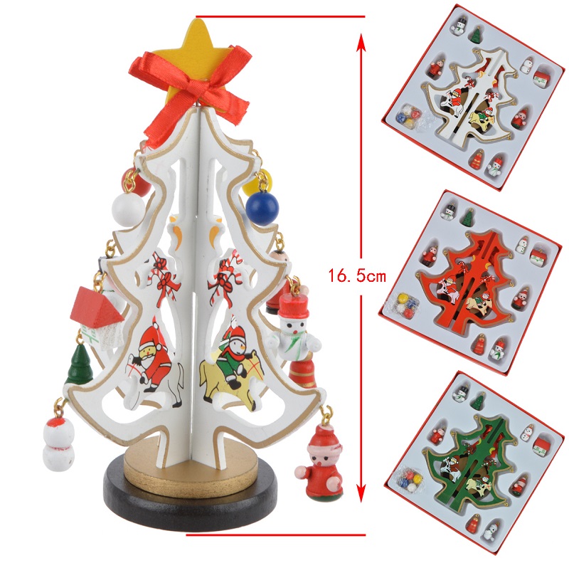 3D DIY Holz Weihnachtsbaum mit Ornament Anhänger Tisch Schreibtisch Dekoration Für Kinder Geschenk Weihnachten Neujahr Party Versorgung 2