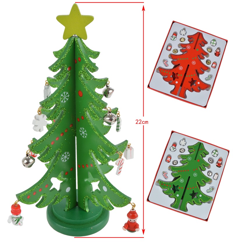 3D DIY Wooden Christmas Tree with Ornament Pendant Table Desk Decoration For Children Gift Christmas New Year Party Supply 2