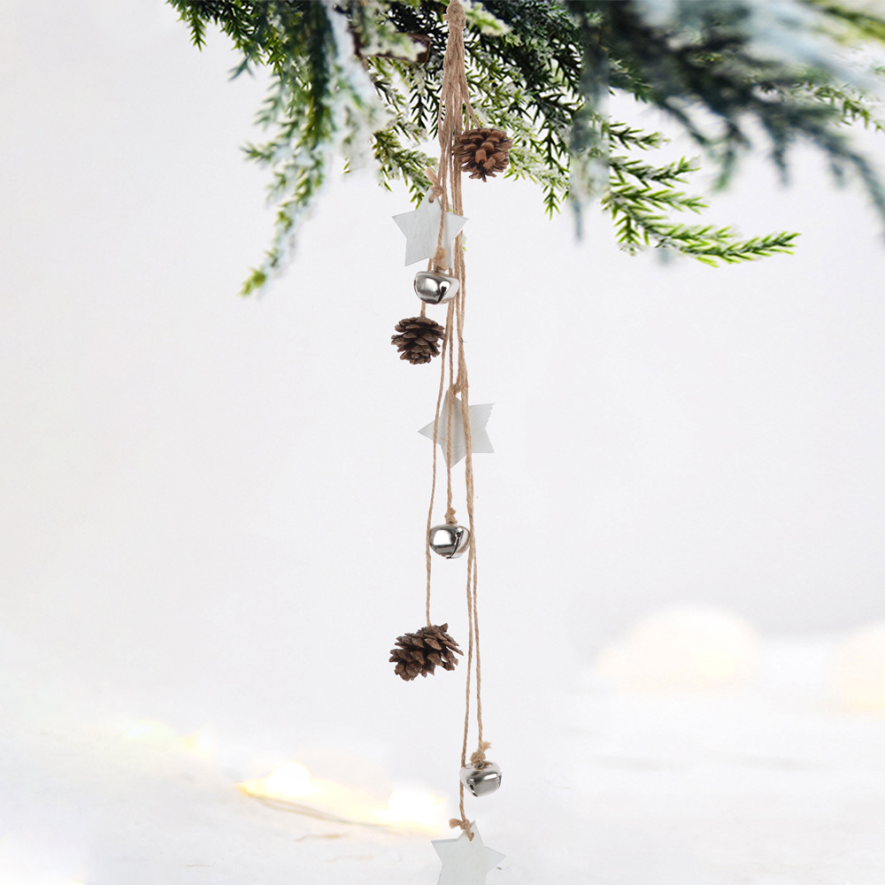natürliche rustikale Weihnachtsdekoration zum Aufhängen, aus Holz, Tannenzapfen, Sternglockenaufhänger 3