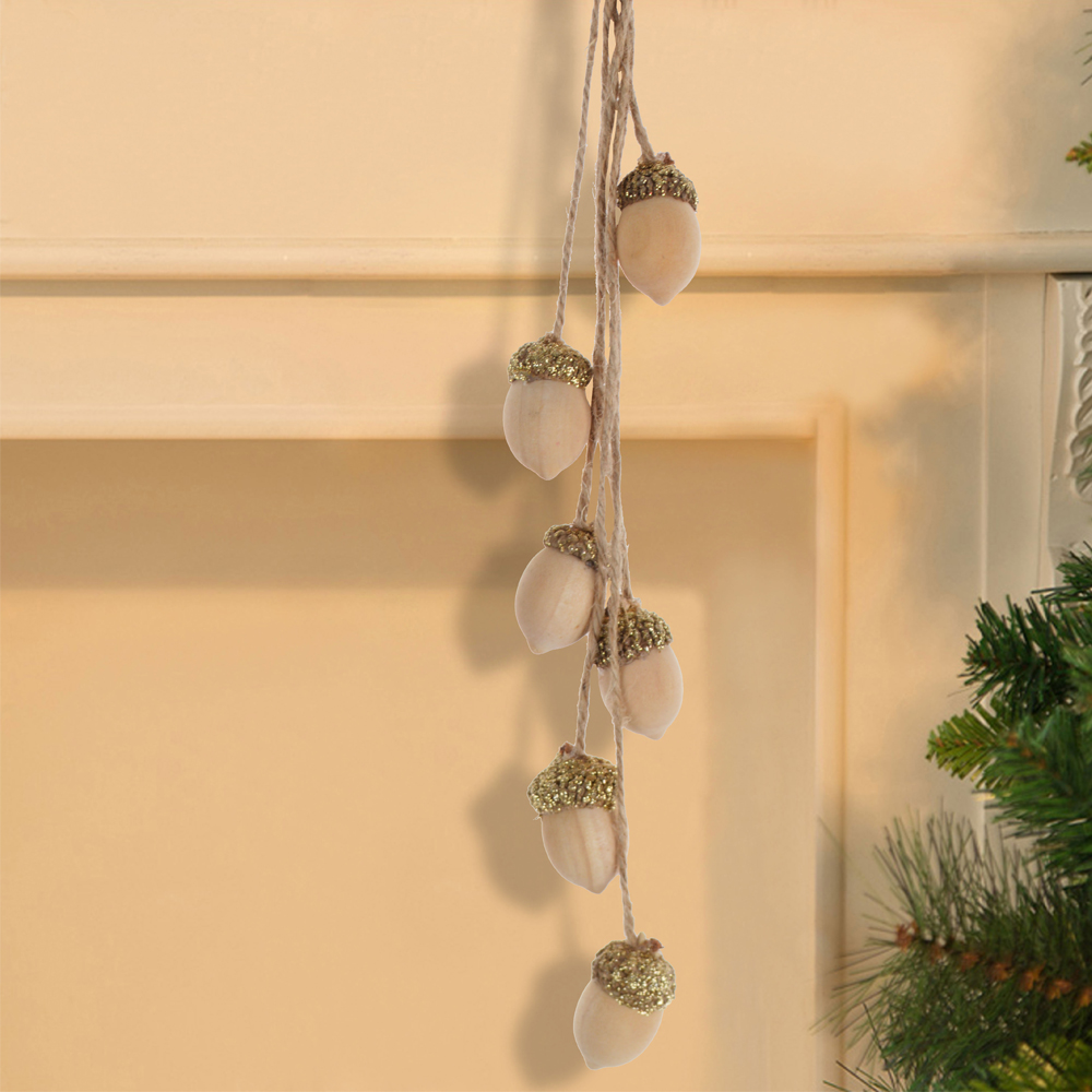 Juego de 6 mini bellotas de madera para decoración de árbol de Navidad, figuras de madera para elfos y colgantes. 3