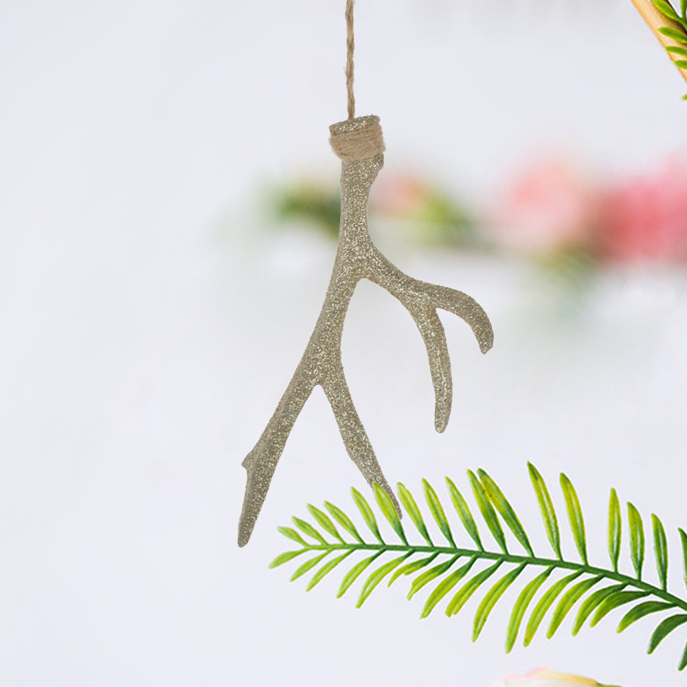 Factory supplies white resin decoration champagne deer antler pendant wall hanging Christmas tree ornament 6