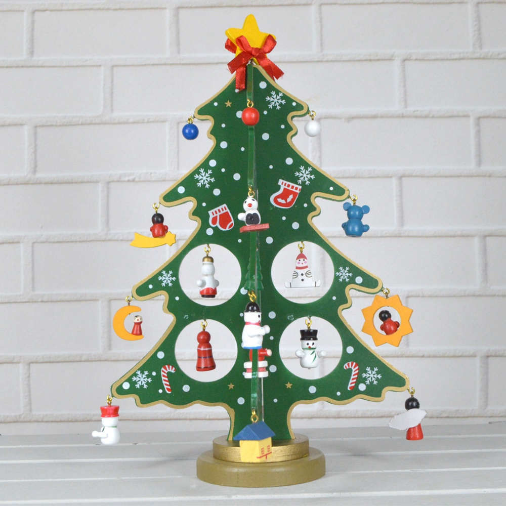 Suministros de fábrica, árbol de Navidad pequeño de madera, regalos de Navidad, decoración de mesa navideña, decoración DIY 3D 3