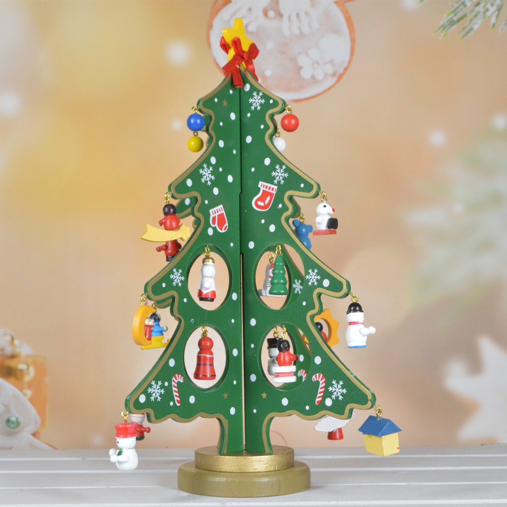 Suministros de fábrica, árbol de Navidad pequeño de madera, regalos de Navidad, decoración de mesa navideña, decoración DIY 3D 4
