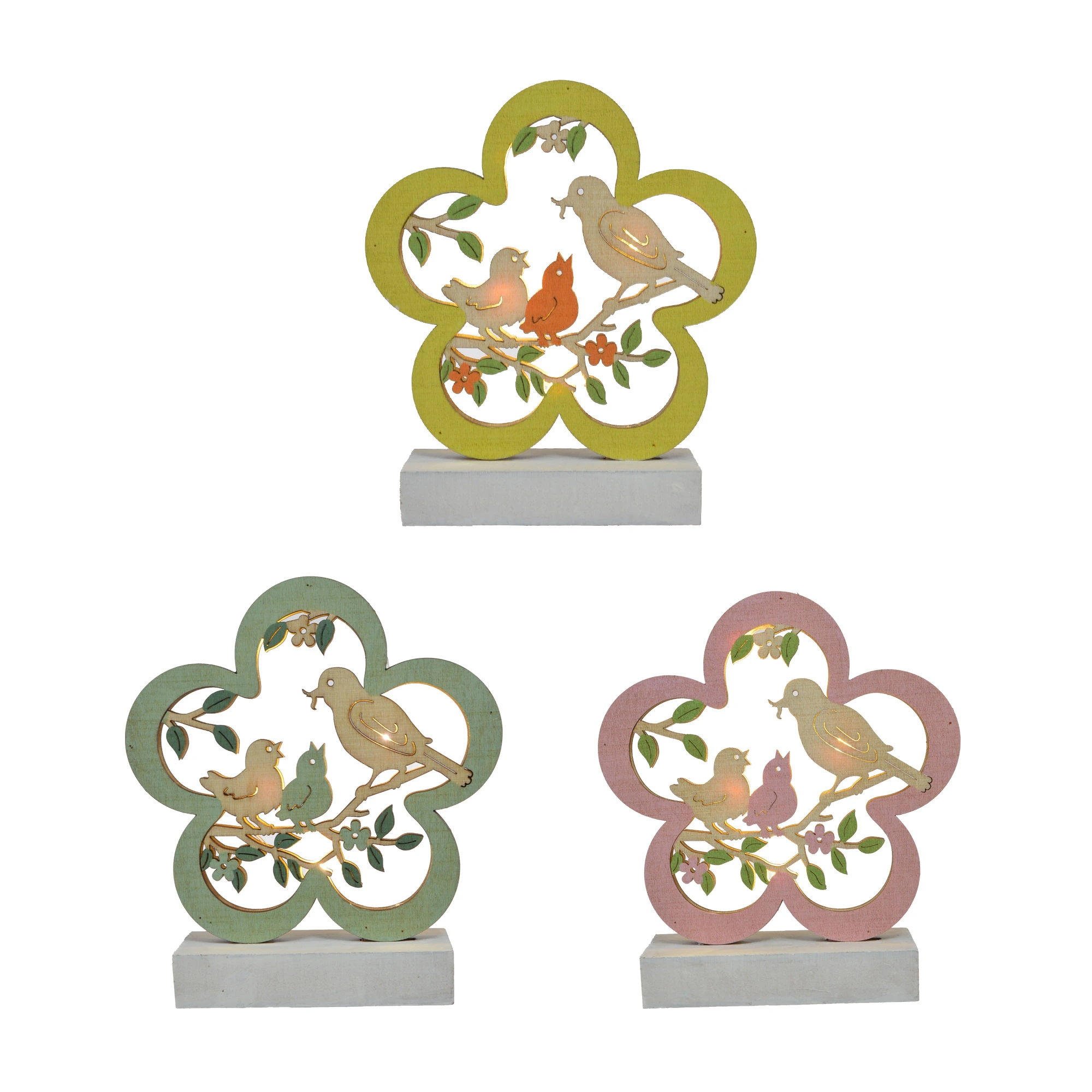 Adornos de madera de Pascua con forma de flor, pájaros y ramas para decorar fiestas de Pascua. 1