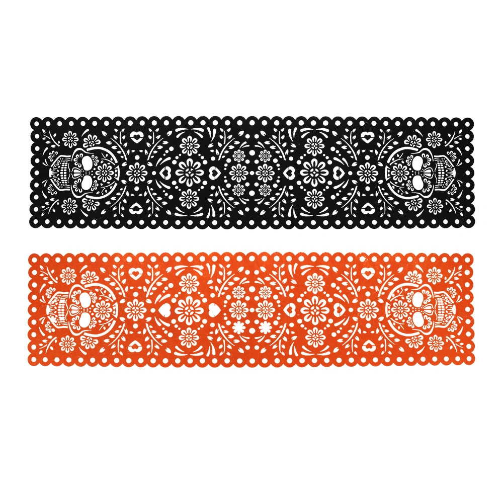 promotional laser cut rectangle felt table runner flower pattern Halloween decoration 1