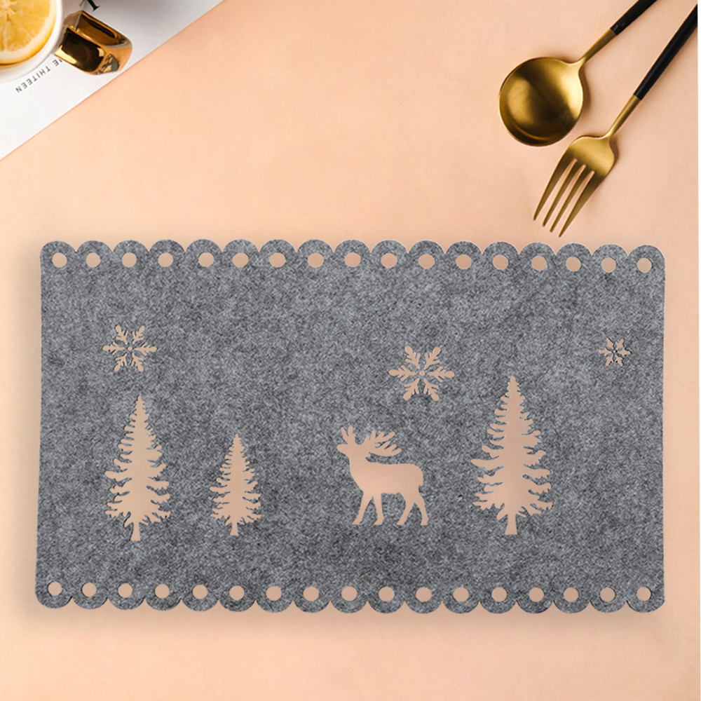 Tapetes de fieltro con forma de árbol de Navidad, troquelados, rectangulares, con forma de reno. 6