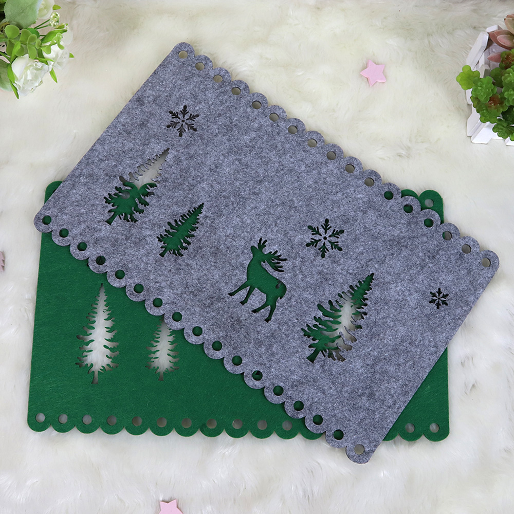 Tapetes de fieltro con forma de árbol de Navidad, troquelados, rectangulares, con forma de reno. 3