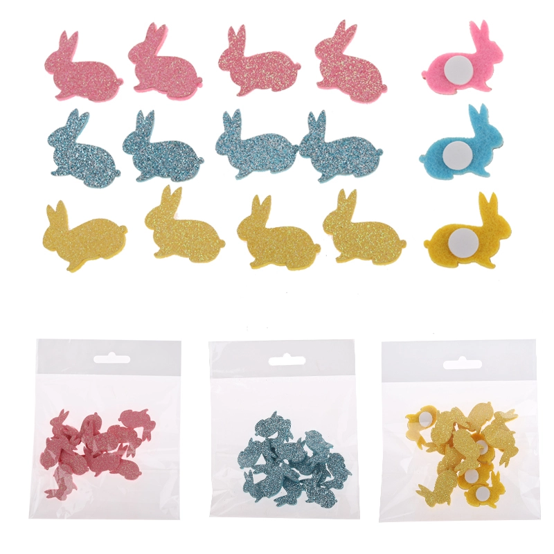 Gran oferta de conejo de fieltro artesanal con pegatinas de purpurina, juego de decoración para fiestas en casa, talla S/12 1