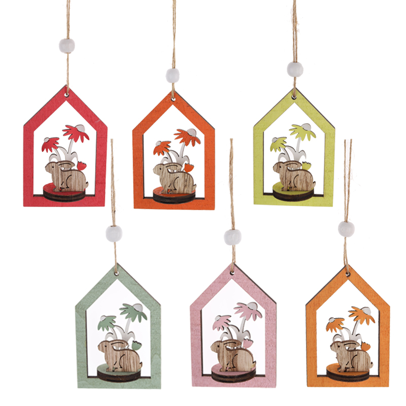 Ostern-Anhänger aus Holz zum Aufhängen, Hase und Baum im Haus, Dekoration, Ostern, Haus 1