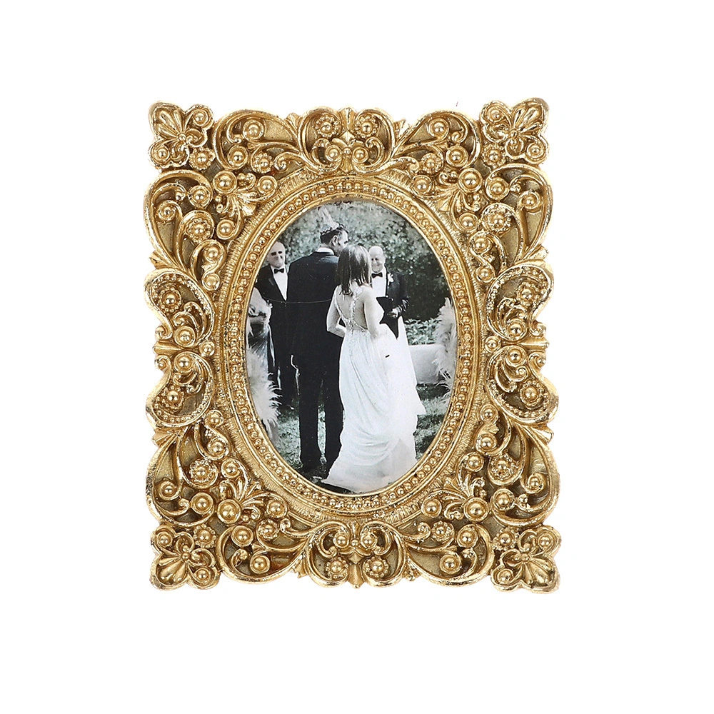 Retro Gold Quadratischer Bilderrahmen mit Blumen verziert Hochzeitsdekorationen Schreibtisch Rahmen für Wohnkultur 1