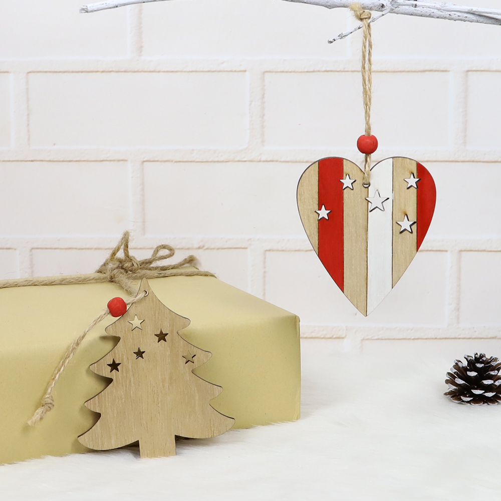 Wood craft Star Heart Santa Christmas Tree Decorations Wooden pendant 4