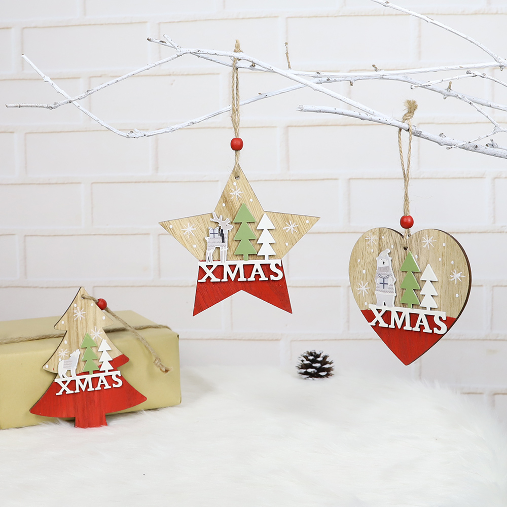 Großhandel Weihnachtsglocke Ornamente Dekoration Anhänger Holz Hert Baum Hängen Für Weihnachten Weihnachtsfeier Home Dekore 3