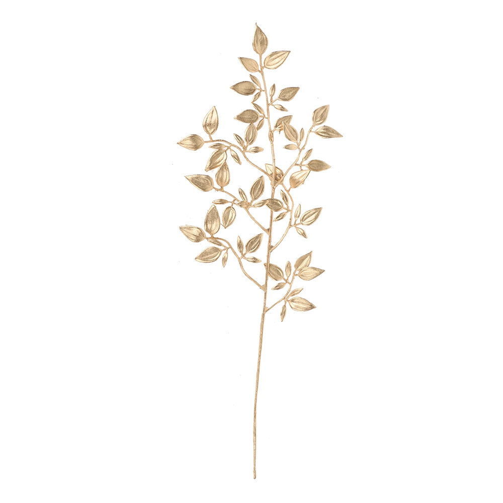 Decoración navideña de hojas artificiales doradas, hojas falsas, ramas de árbol de plástico 1