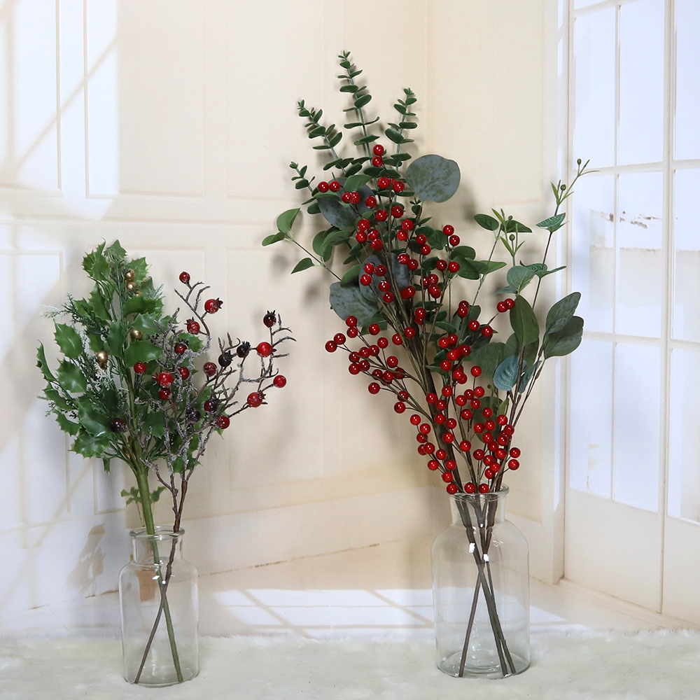 Großhandels-Weihnachtspicks aus künstlichen roten Beeren und Tannenzapfen in hoher Qualität für Weihnachtsdekorationen 4