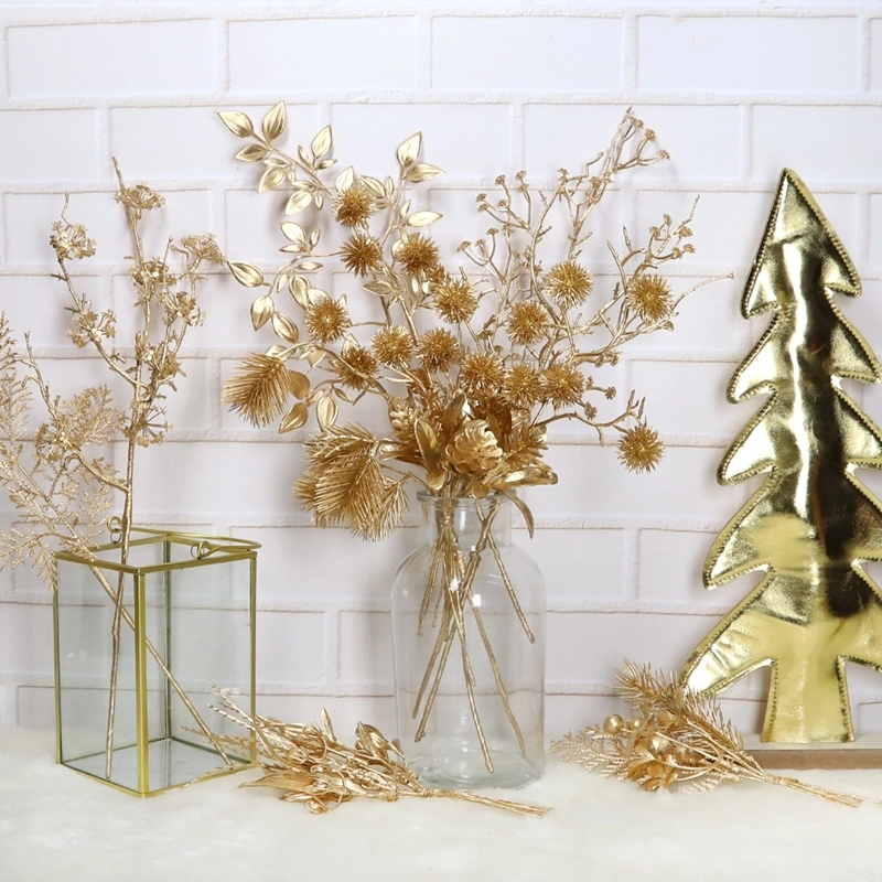 Decoración de hojas artificiales, hojas falsas, ramas de árbol de plástico para decoración navideña 1