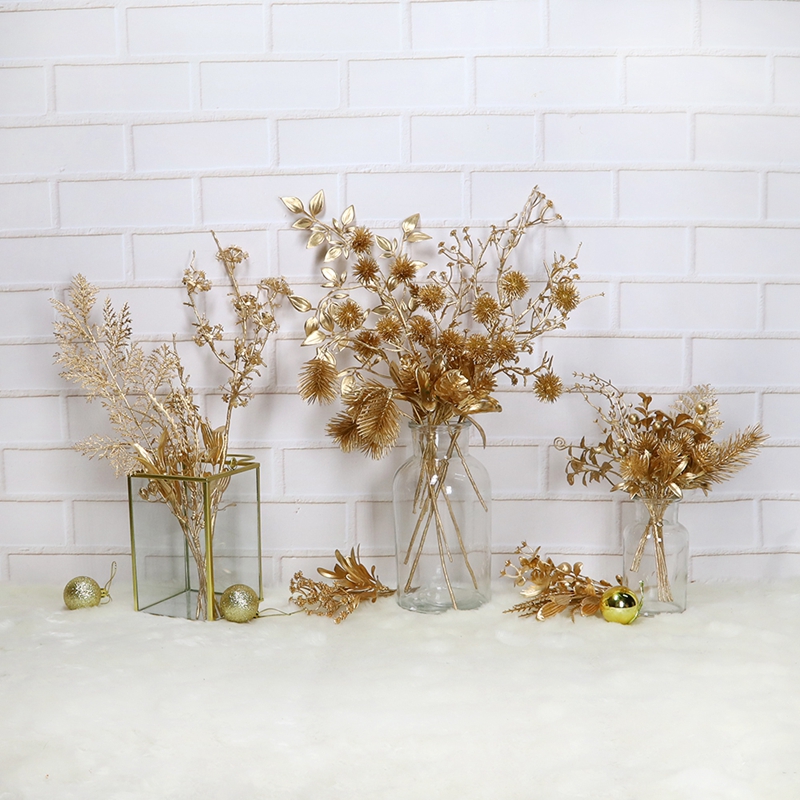 Gold baum zweig kunststoff künstliche blume hause weihnachtsdekorationen 1