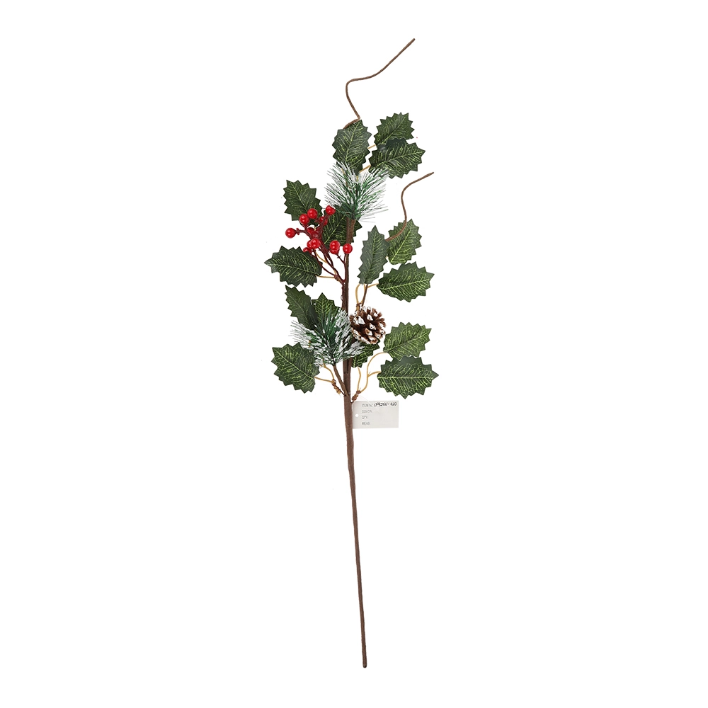 Palitos navideños de acebo, bayas rojas, decoración festiva para fiestas, piñas artificiales, ramas de pino, flores falsas 1