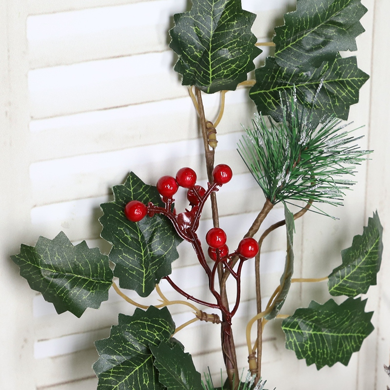 Palitos navideños de acebo, bayas rojas, decoración festiva para fiestas, piñas artificiales, ramas de pino, flores falsas 4