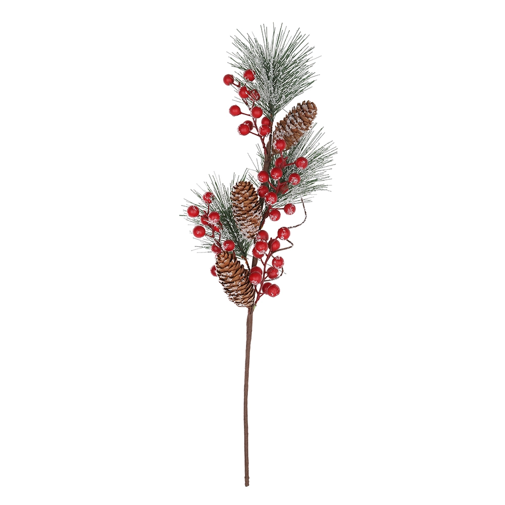Palillos de bayas artificiales nevados, palitos de pino navideños con piñas para decoraciones navideñas, manualidades de bricolaje 1