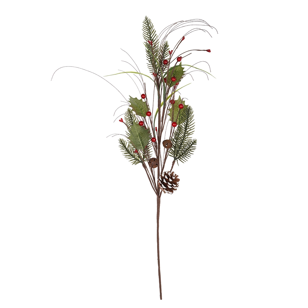 Palillos de pino navideños artificiales, agujas de pino con bayas, adornos florales de frutos rojos para la temporada navideña de invierno. 1