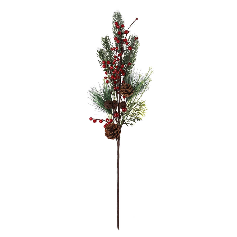 Adorno para árbol de Navidad con agujas de pino artificiales, frutos rojos, flores falsas, ramas de pino artificiales para las fiestas. 1