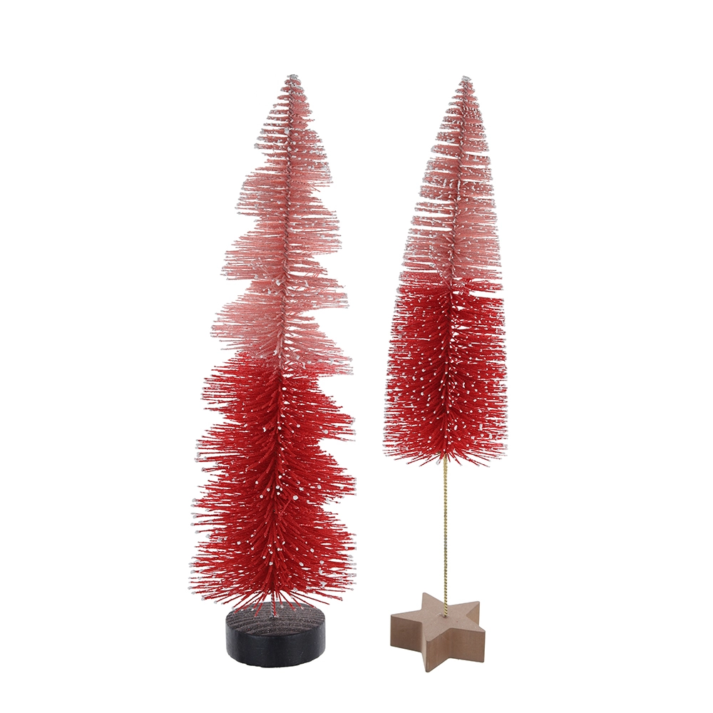 Árboles de Navidad en miniatura de pino y sisal con base de madera 1