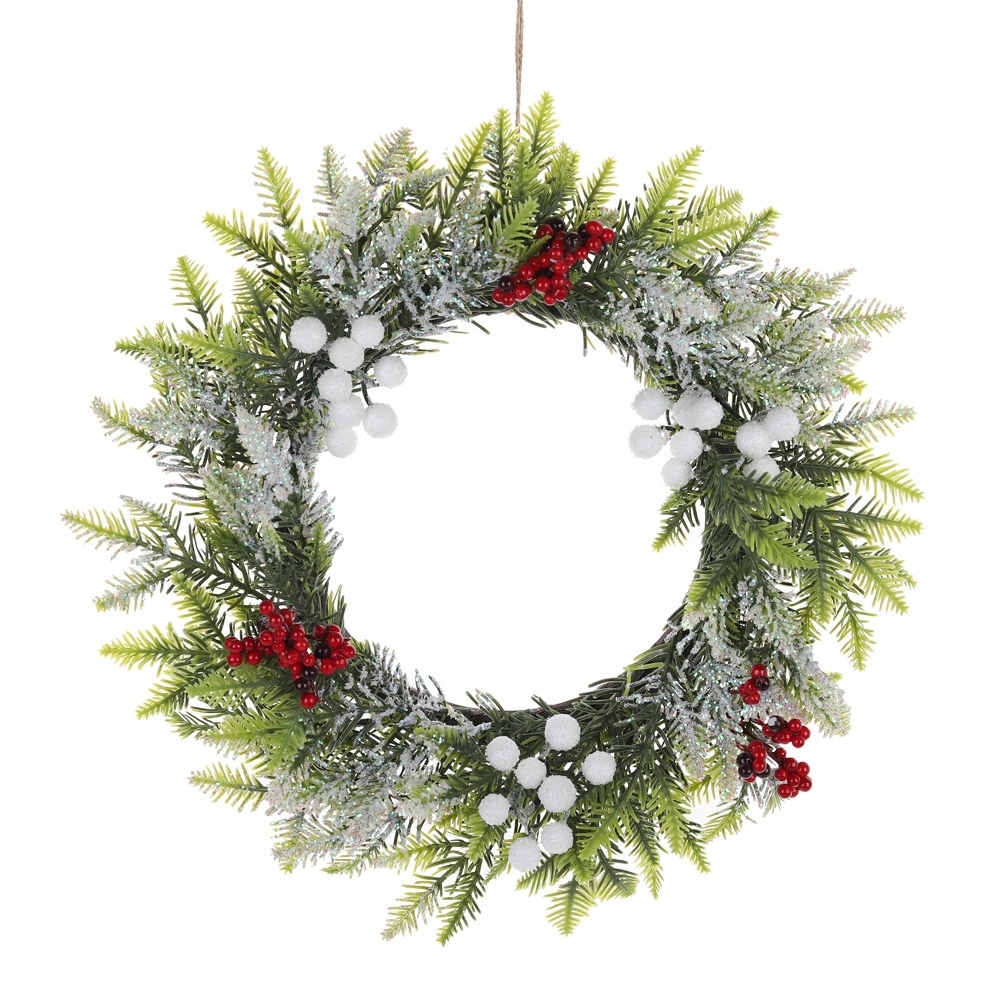 Christmas Decoration Suppliers Handcrafted Farmhouse Wreath with Evergreen Leaf Christmas Wreath for Front Door 1