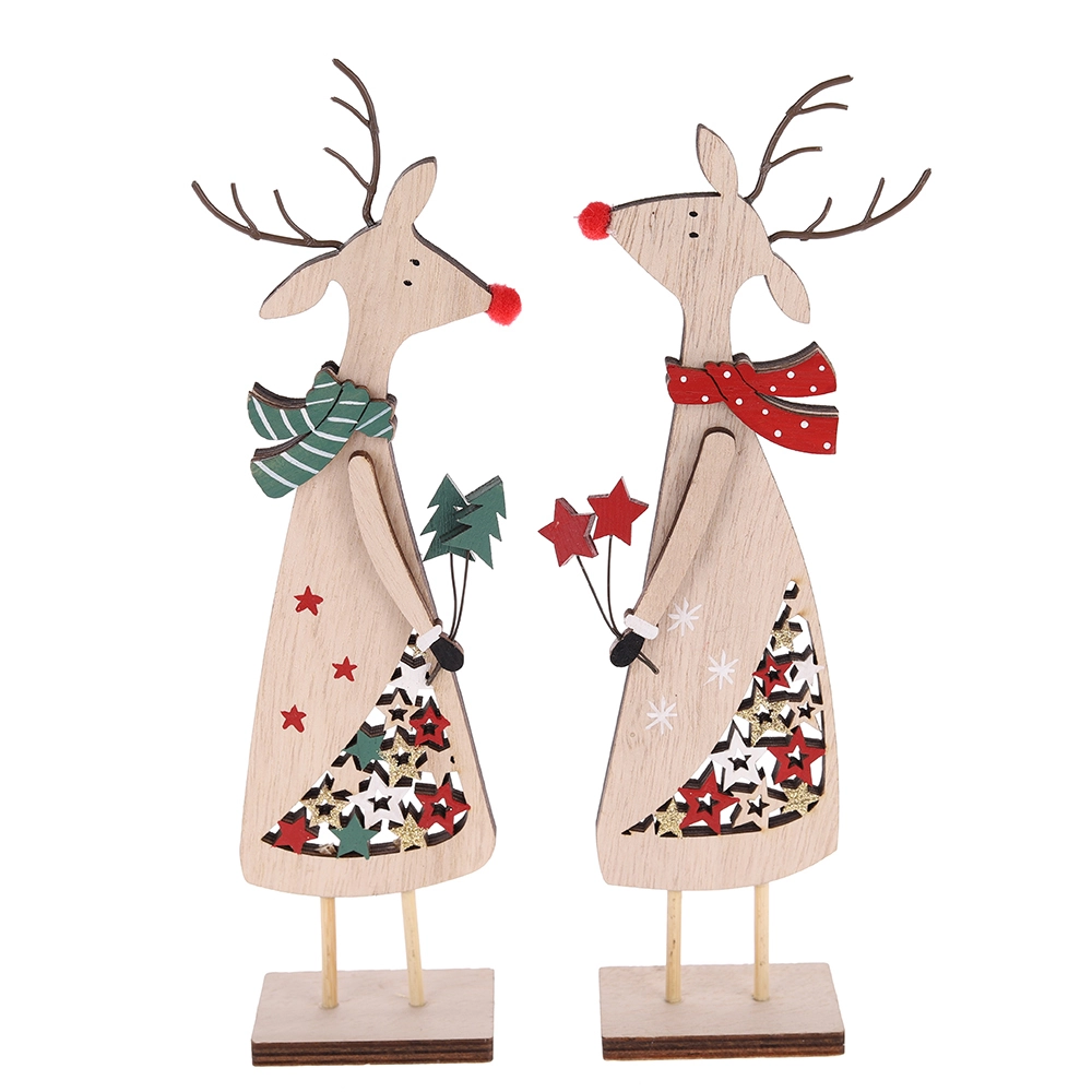 Christmas Wooden Santa Faceless Doll Deer Tabletop Ornaments Home Decor 1