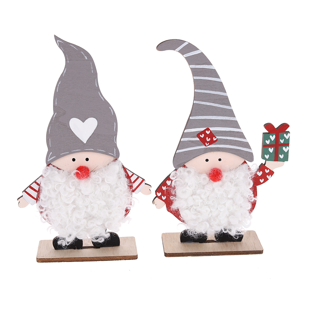 Gnomo de madera hecho a mano, adorno de elfo navideño sueco Tomte para mesa navideña decorativa 4