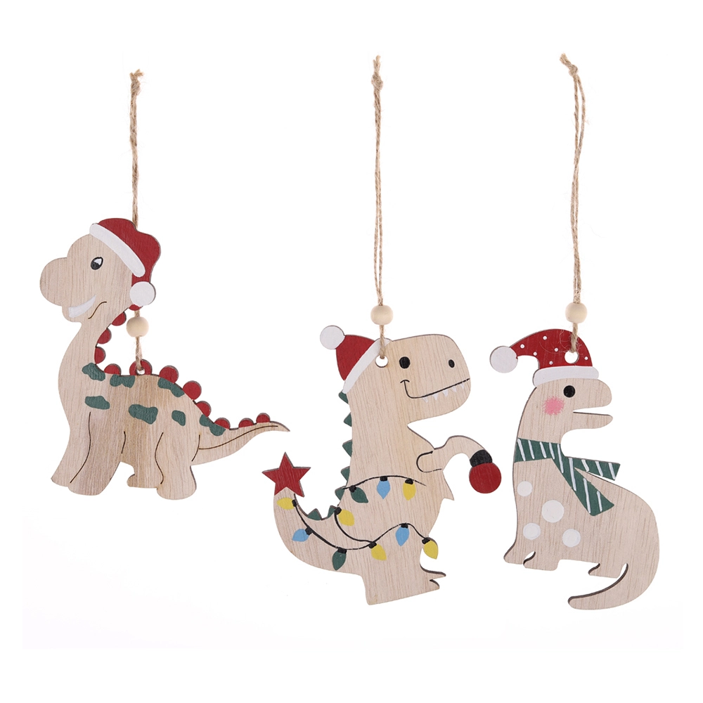 Christmas Wooden Dinosaur Hanging Decor For Xmas Tree Ornaments Party Favor Suppliers 1
