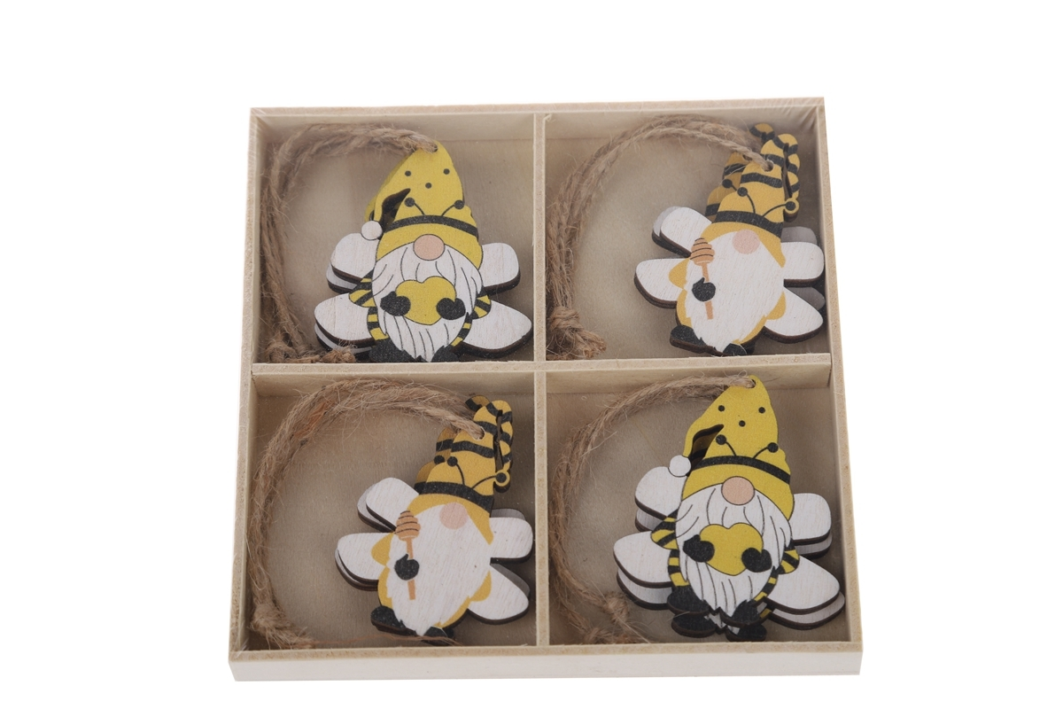 12 colgantes pequeños de gnomo de abeja de Pascua, adornos de fiesta de primavera, artesanía de madera 1