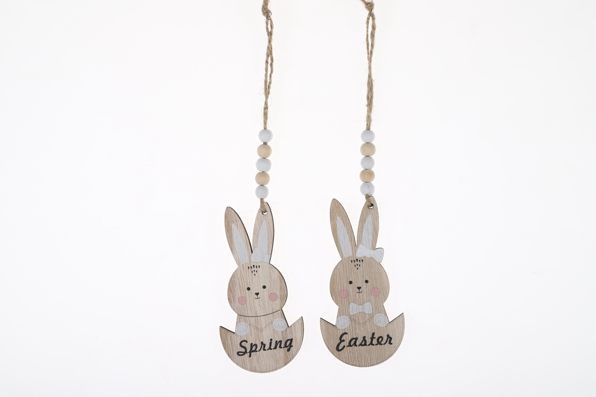 Colgante de conejito de primavera, colgante de madera de Pascua, colgante de pared, decoración festiva para fiestas y el hogar. 1