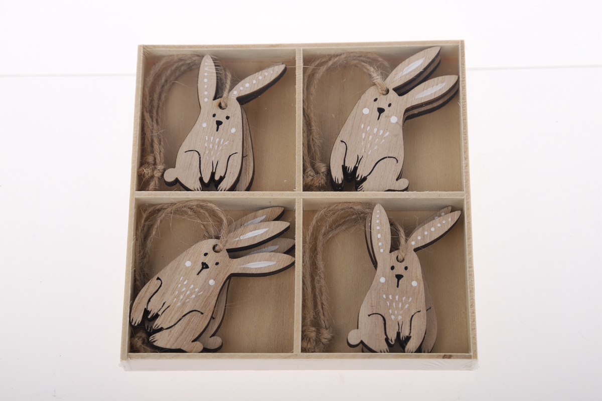 Pequeño colgante de madera de conejito de Pascua, bonitos adornos de conejito, decoración para el hogar, decoración para fiestas, proveedor de productos de madera. 2