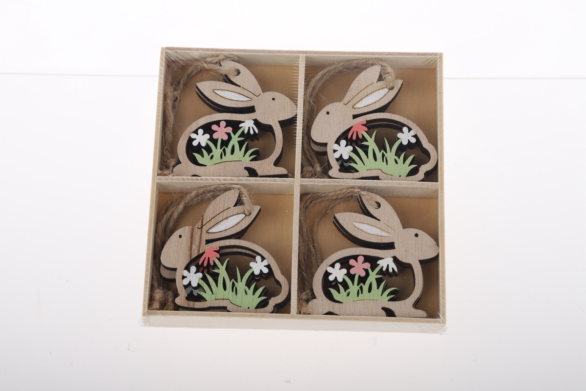 Pequeño colgante de madera de conejito de Pascua, bonitos adornos de conejito, decoración para el hogar, decoración para fiestas, proveedor de productos de madera. 1