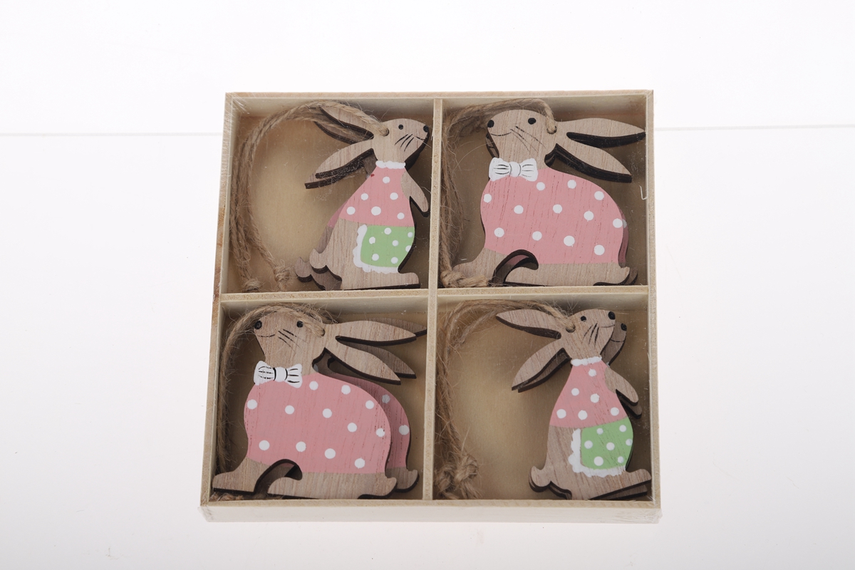 Pequeño colgante de madera de conejito de Pascua, bonitos adornos de conejito, decoración para el hogar, decoración para fiestas, proveedor de productos de madera. 7
