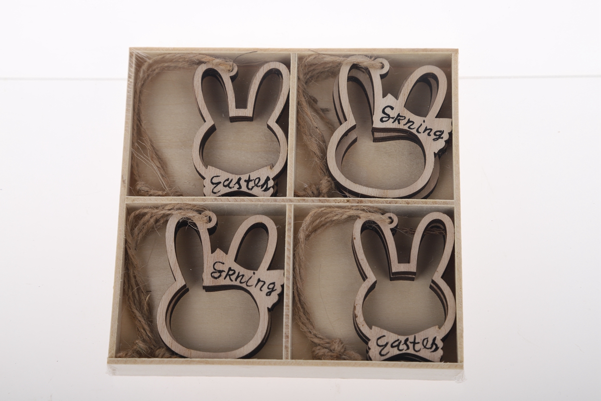Pequeño colgante de madera de conejito de Pascua, bonitos adornos de conejito, decoración para el hogar, decoración para fiestas, proveedor de productos de madera. 8
