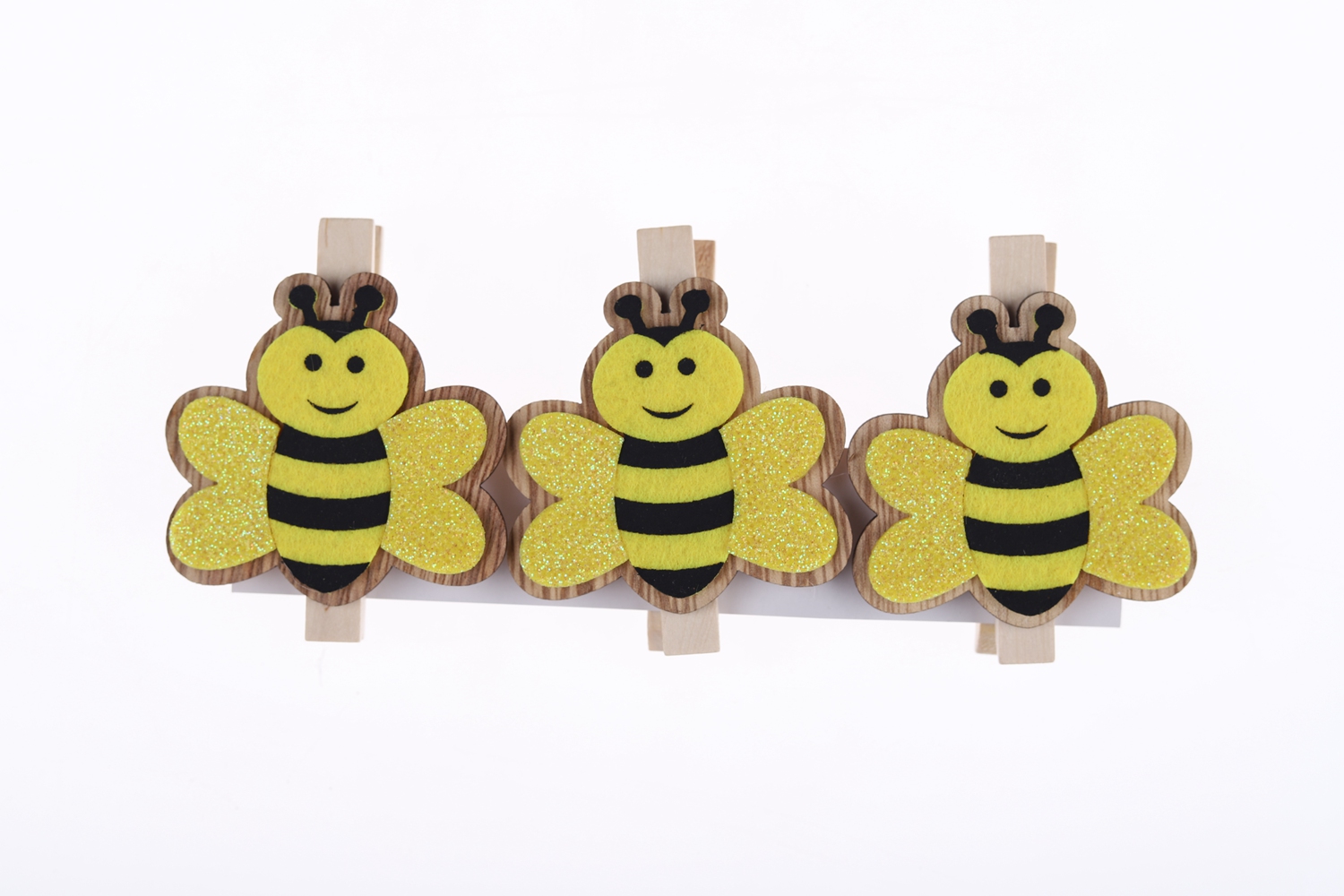 Juego de 3 pinzas de madera con forma de abeja para Pascua, para postales, fotos, decoración de fiestas 3