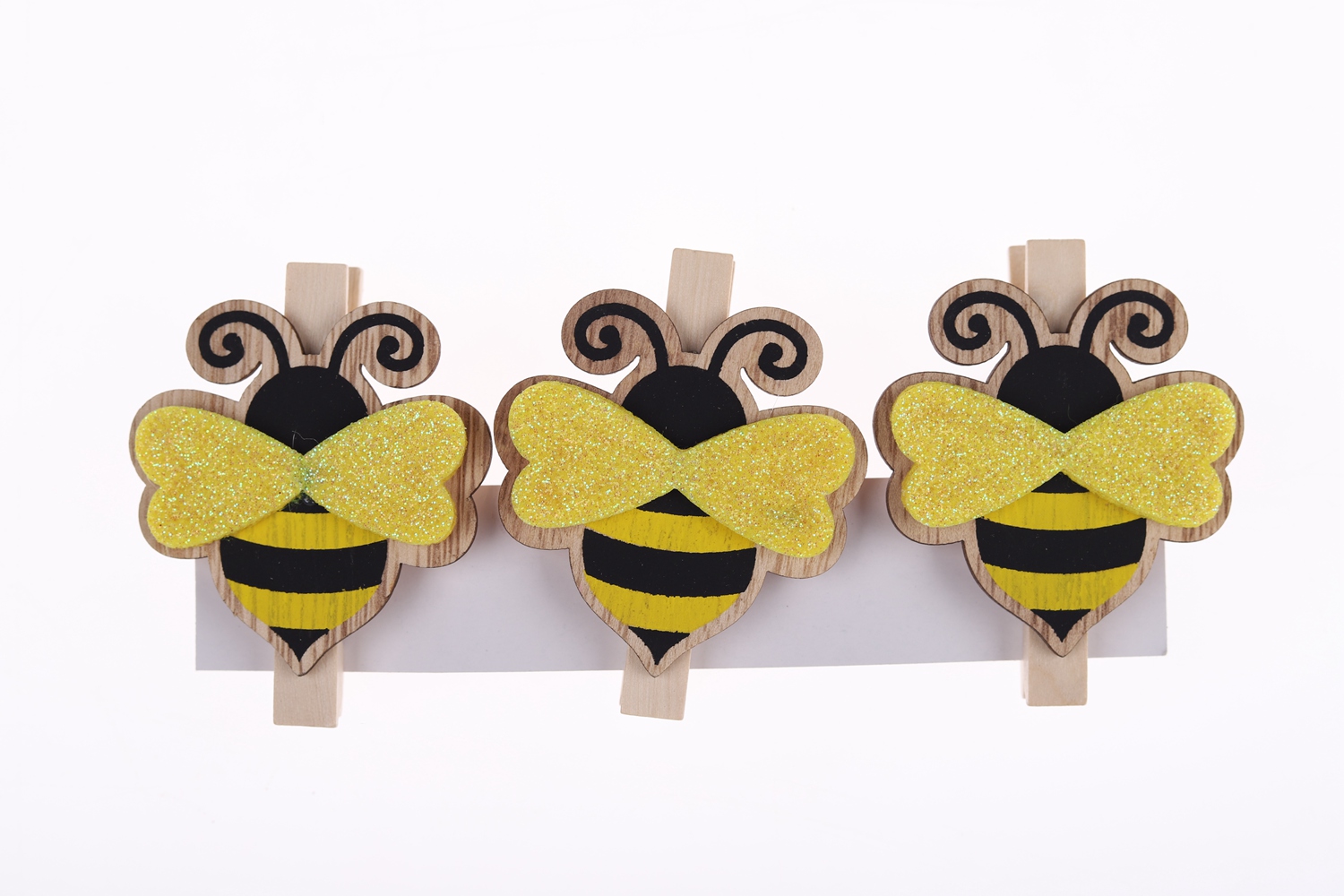 Juego de 3 pinzas de madera con forma de abeja para Pascua, para postales, fotos, decoración de fiestas 2