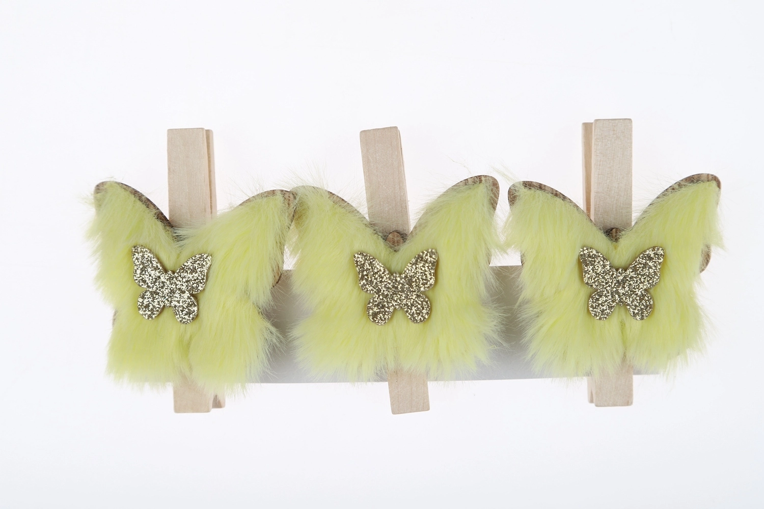 Juego de 3 pinzas de madera con forma de mariposa, corazón y flores de peluche de colores para Pascua, para postales, fotos, decoraciones de fiesta 1