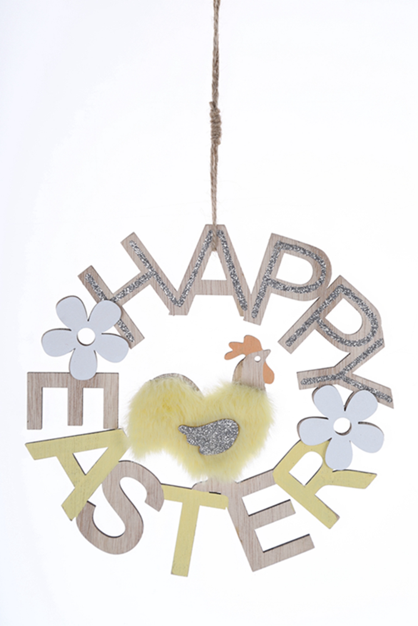 Adornos de Pascua: Pollitos de madera para el hogar, colgantes decorativos de madera con cuerda. 6