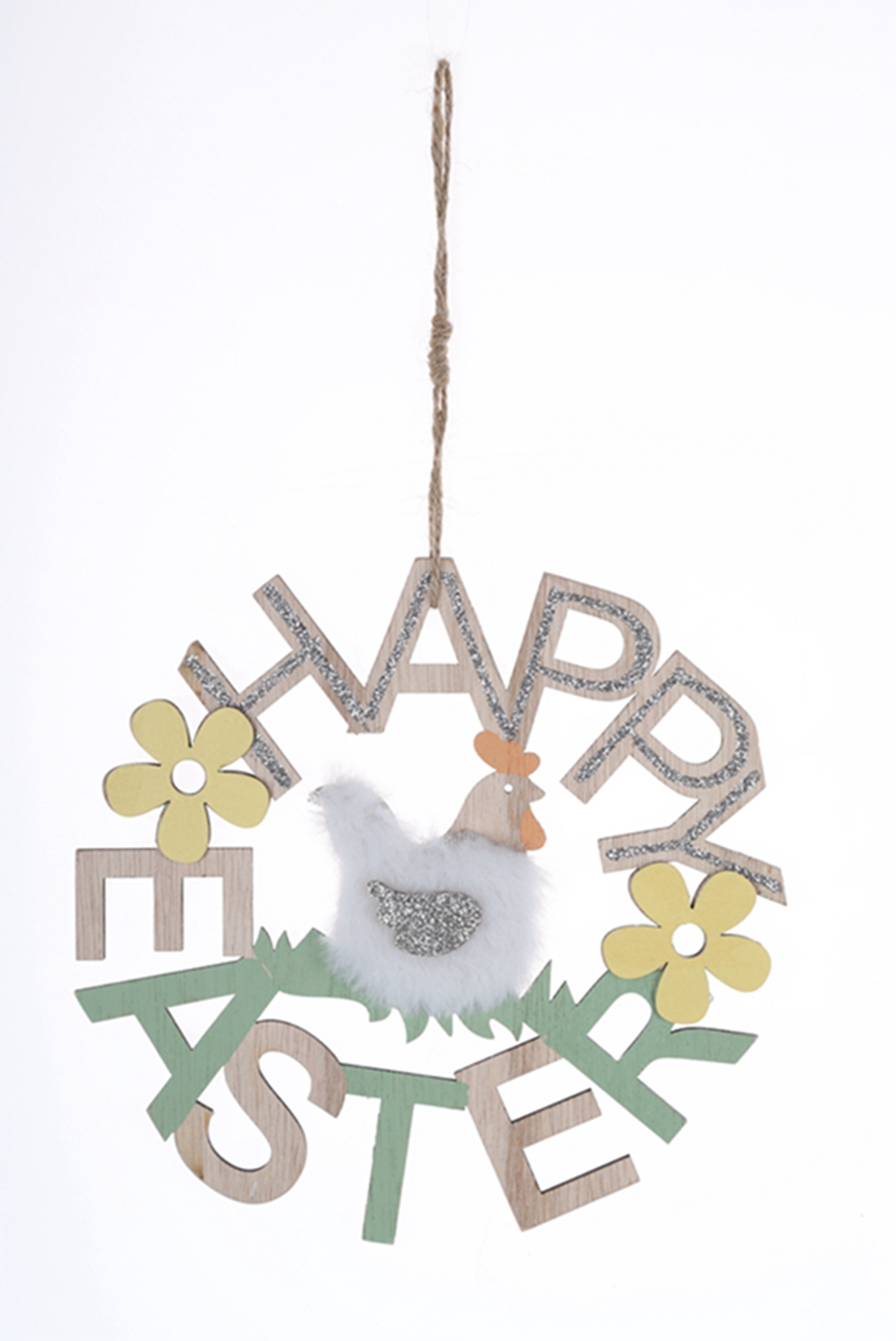 Adornos de Pascua: Pollitos de madera para el hogar, colgantes decorativos de madera con cuerda. 7