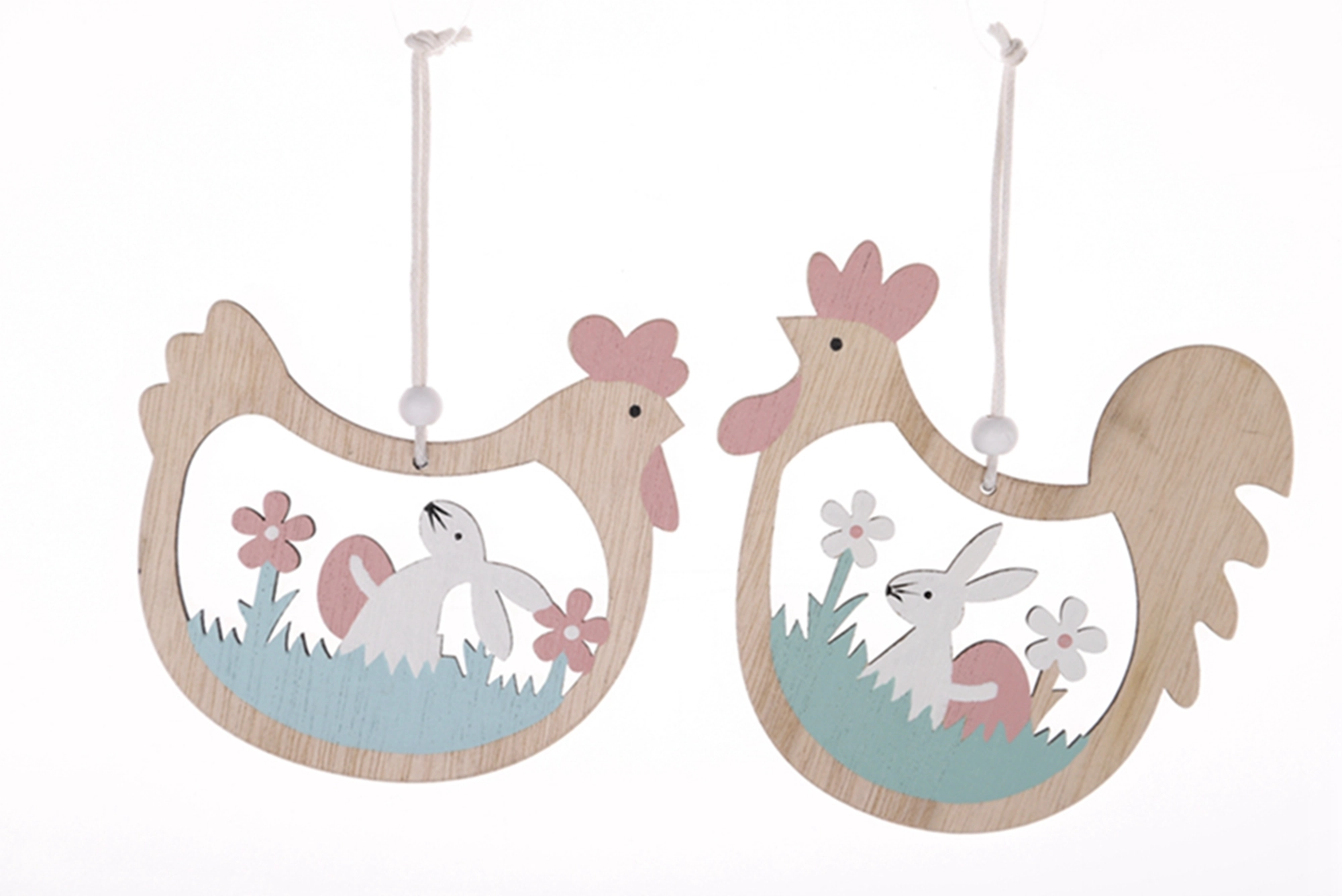 Adornos colgantes de madera para Pascua, recortes de madera, decoraciones de Pascua, colgantes de pollo de madera 1