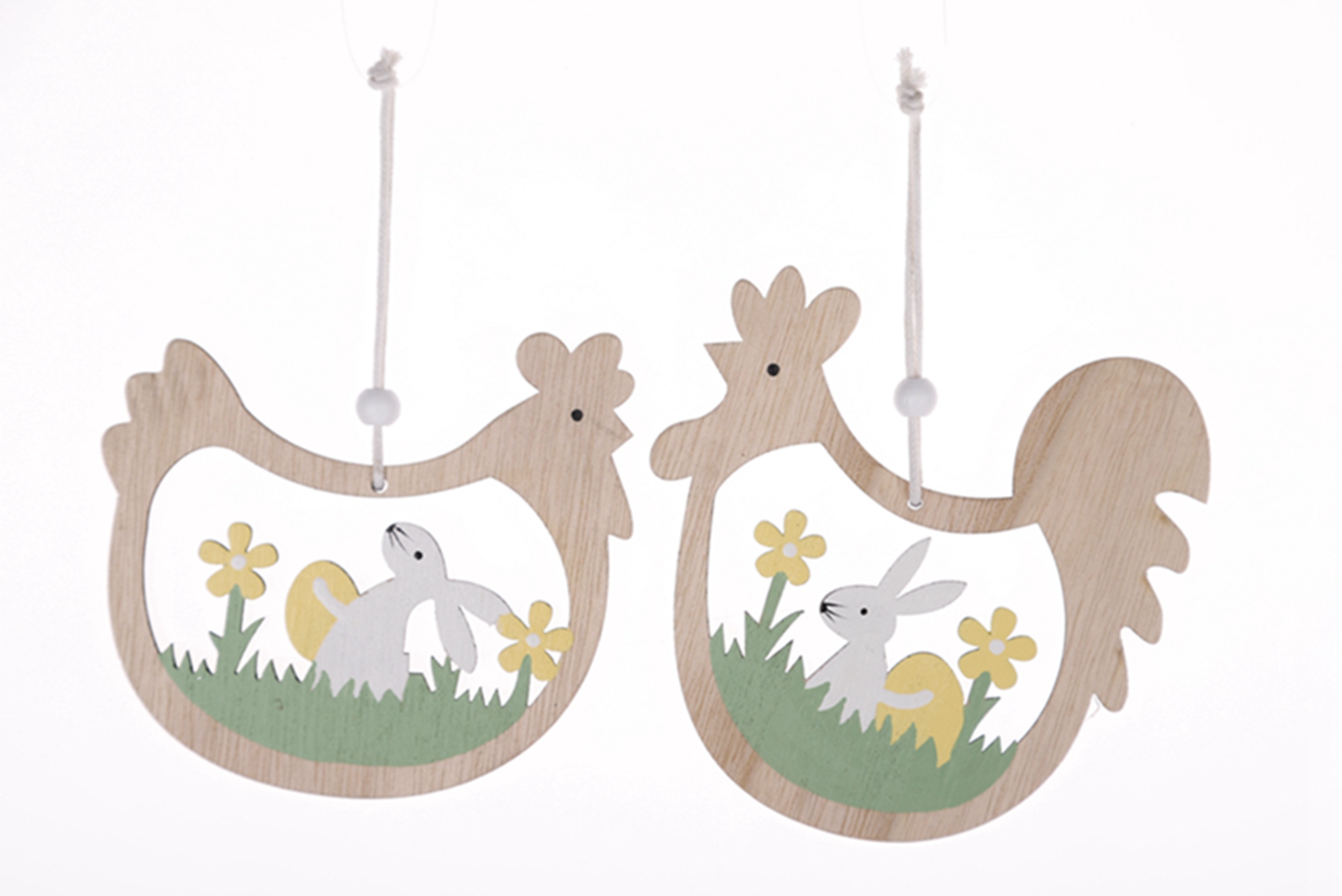 Adornos colgantes de madera para Pascua, recortes de madera, decoraciones de Pascua, colgantes de pollo de madera 2
