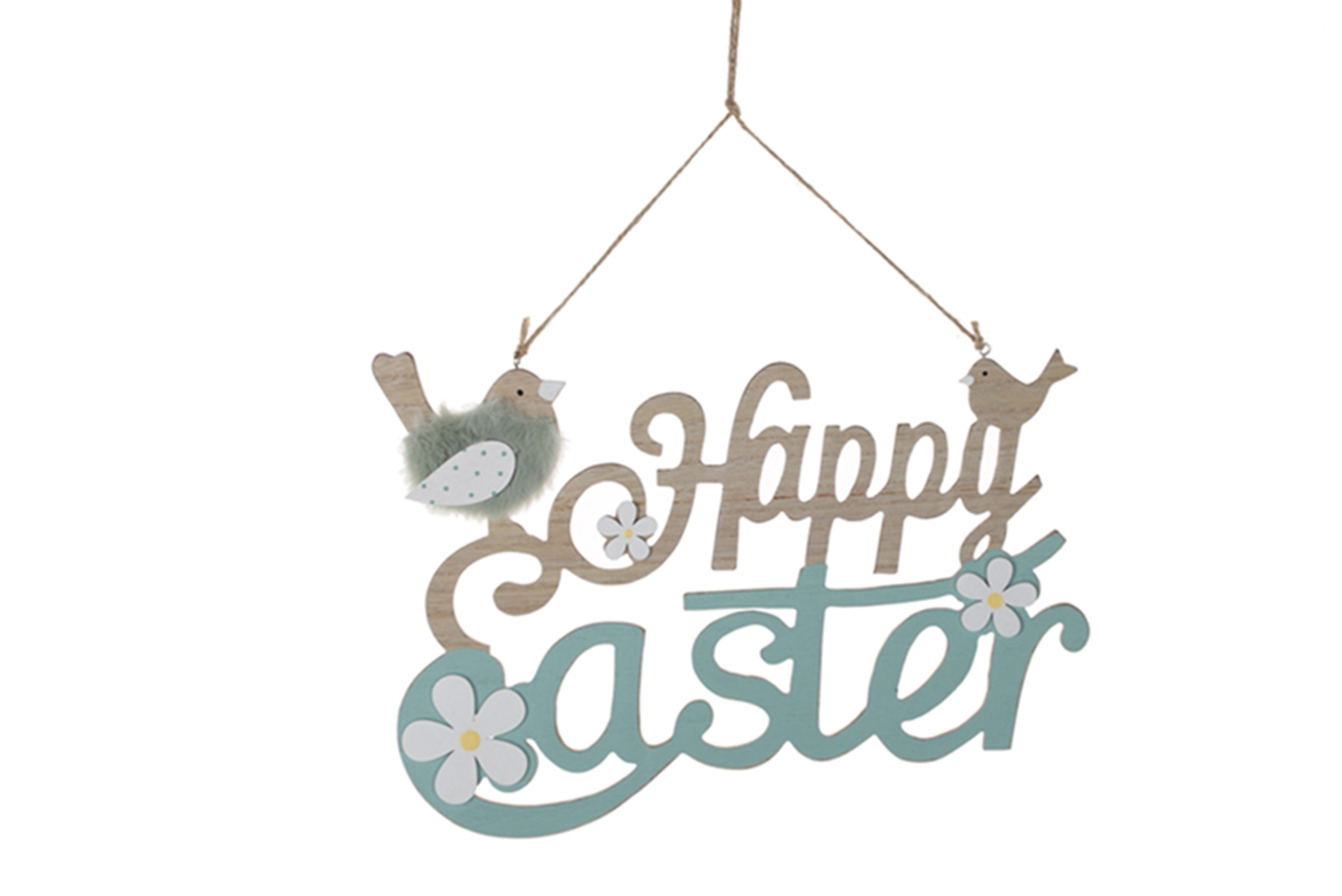 Adornos colgantes de madera de primavera con forma de pollo de Pascua. &quot;Feliz Pascua&quot;. 1