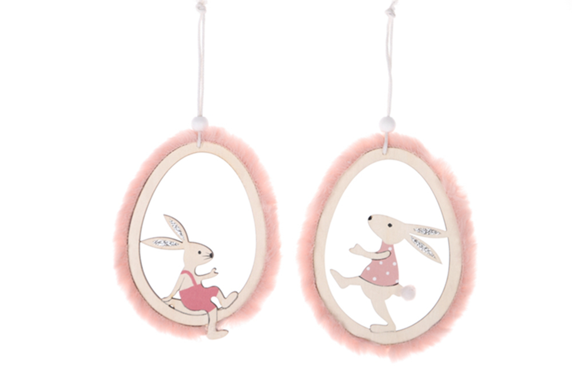 Adornos colgantes de conejo de Pascua de madera recortados con cordel para decoración familiar de fiesta de Pascua 1