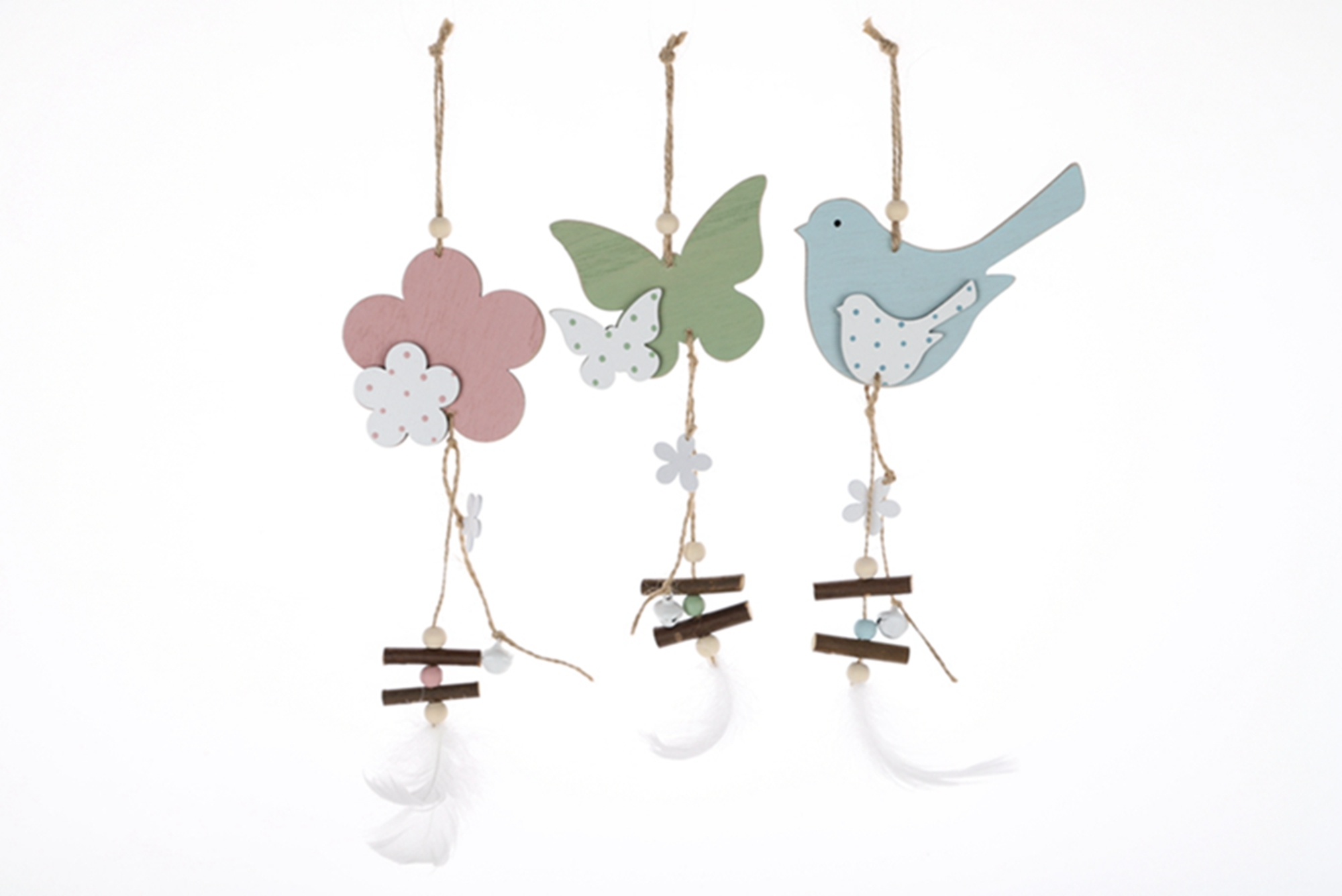 Adornos de madera de primavera, colgante de pájaro, colgante de mariposa Fu, colgante de amor, decoración del hogar 1