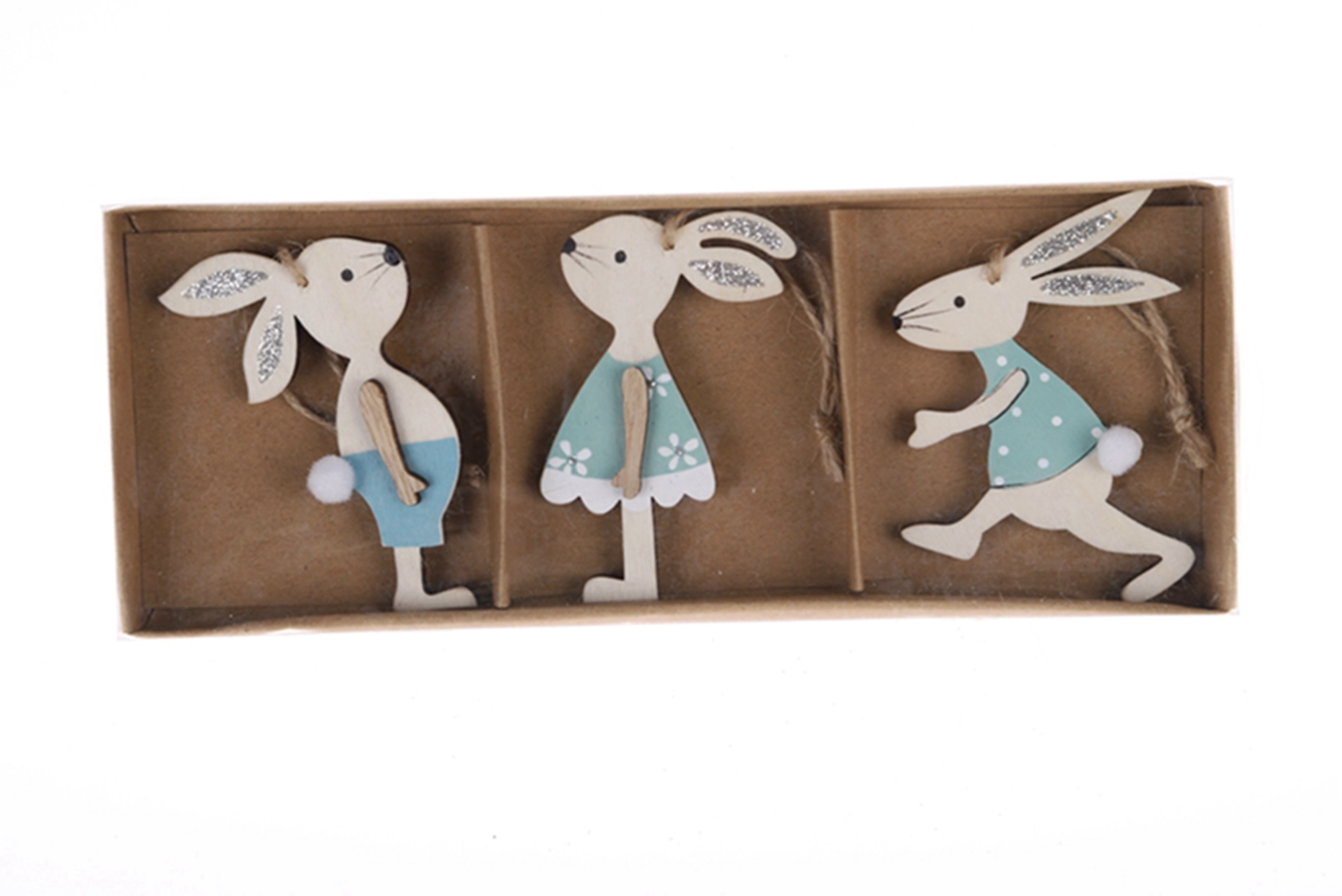 Juego de 3 adornos colgantes de madera para fiesta de Pascua, conejito de Pascua, huevo, conejo, artesanía, decoración colgante 1